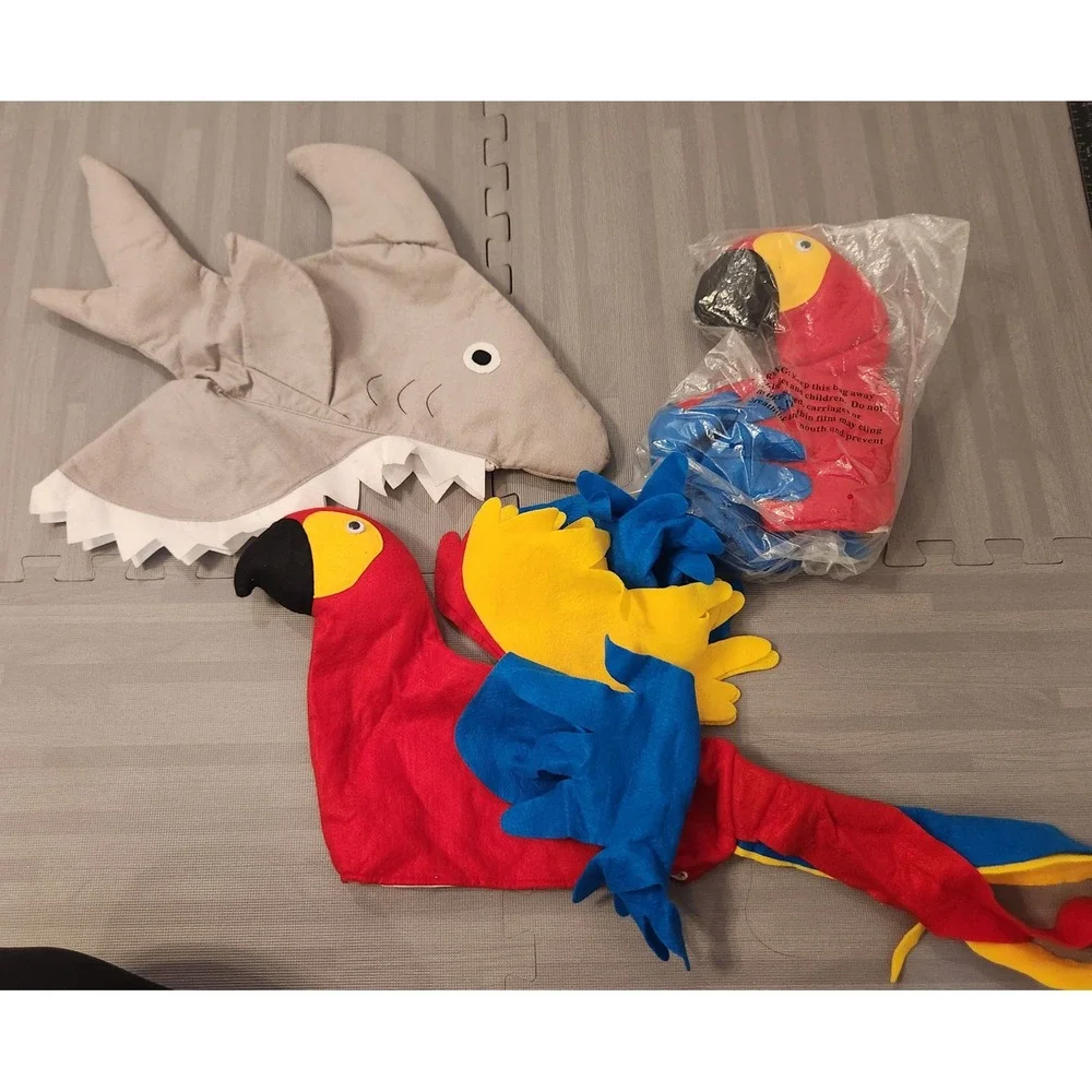 3pc Animal Costume Hat Lot Shark and Scarlet Macaw‎ Parrot Felt Dress Up Bundle